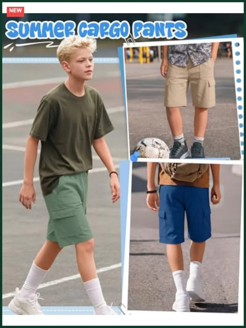 5 Pack Boys Cargo Shorts with Pockets Pull on Elastic Waist